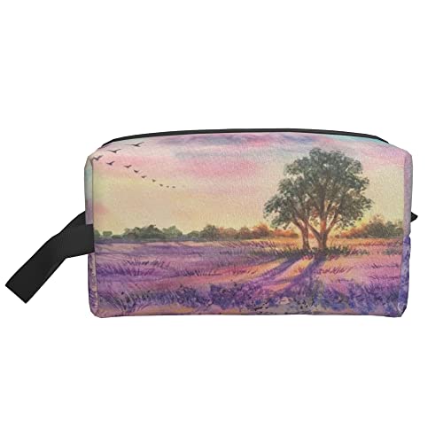 Kulturbeutel für Damen und Herren, wasserdichte Kosmetiktasche, Reise-Make-up-Tasche, Organizer mit Griff, Lavendel, Flieder, Frühlingsblume, Vogel, Aufbewahrungstasche von Ahdyr