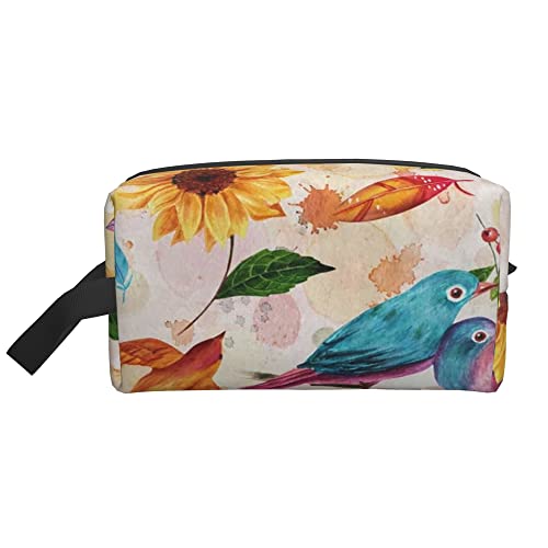 Kulturbeutel für Damen und Herren, wasserdichte Kosmetiktasche, Reise-Make-up-Tasche, Organizer mit Griff, Vogel mit Sonnenblume, Vintage-Aufbewahrungstasche von Ahdyr