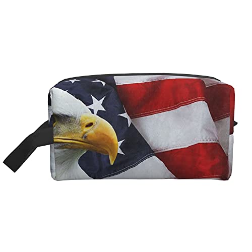 Kulturbeutel für Damen und Herren, wasserdichte Kosmetiktasche, Reise-Make-up-Tasche, Organizer mit Griff, amerikanische Flagge, Adler, Aufbewahrungstasche von Ahdyr
