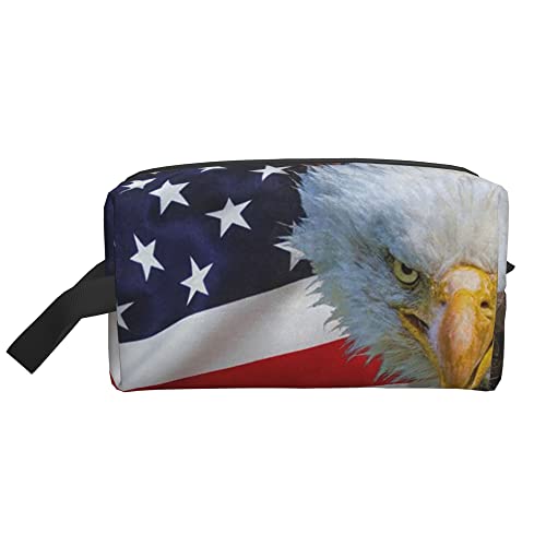 Kulturbeutel für Damen und Herren, wasserdichte Kosmetiktasche, Reise-Make-up-Tasche, Organizer mit Griff, amerikanische Flagge, Weißkopfseeadler, Aufbewahrungstasche von Ahdyr