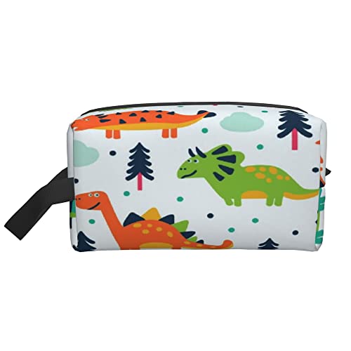 Kulturbeutel für Damen und Herren, wasserdichte Kosmetiktasche, Reise-Make-up-Tasche, Organizer mit Griff, niedliche Bunte Dinosaurier-Aufbewahrungstasche von Ahdyr