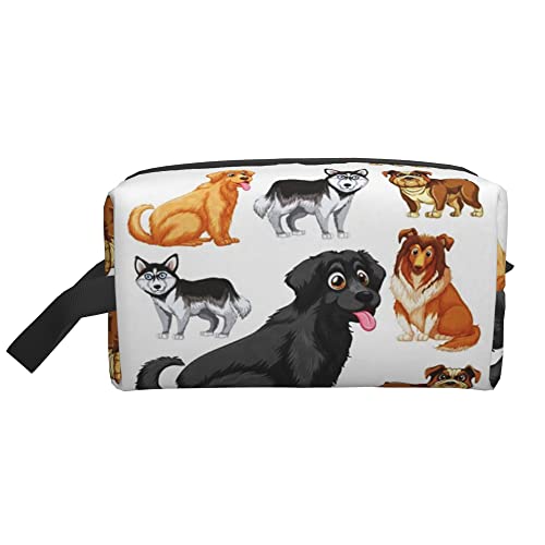 Kulturbeutel für Damen und Herren, wasserdichte Kosmetiktasche, Reise-Make-up-Tasche, Organizer mit Griff, niedliche Catroon-Hunde-Aufbewahrungstasche von Ahdyr