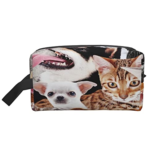 Kulturbeutel für Damen und Herren, wasserdichte Kosmetiktasche, Reise-Make-up-Tasche, Organizer mit Griff, niedliche Tier-Hund-Katze-Aufbewahrungstasche von Ahdyr