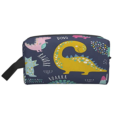 Kulturbeutel für Damen und Herren, wasserdichte Kosmetiktasche, Reise-Make-up-Tasche, Organizer mit Griff, niedliche lustige Dinosaurier-Aufbewahrungstasche von Ahdyr