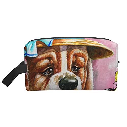 Kulturbeutel für Damen und Herren wasserdichte Kosmetiktasche Reise Make-up Tasche Organizer mit Griff Basset Hound Pink Sky Aufbewahrungstasche von Ahdyr