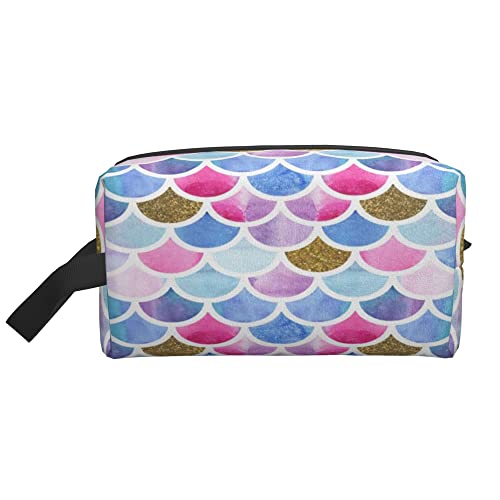 Kulturbeutel für Damen und Herren wasserdichte Kosmetiktasche Reise Make-up Tasche Organizer mit Griff Meerjungfrau Waage Aquarell Gold Aufbewahrungstasche von Ahdyr