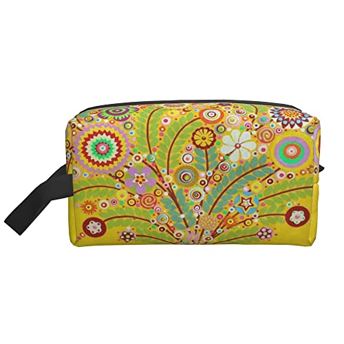 Kulturbeutel für Frauen und Männer, wasserdichte Kosmetiktasche, Reise, Make-up-Tasche, Organizer mit Griff, 3D, Bunte abstrakte Blumen, Blumendruck, Aufbewahrungstasche von Ahdyr