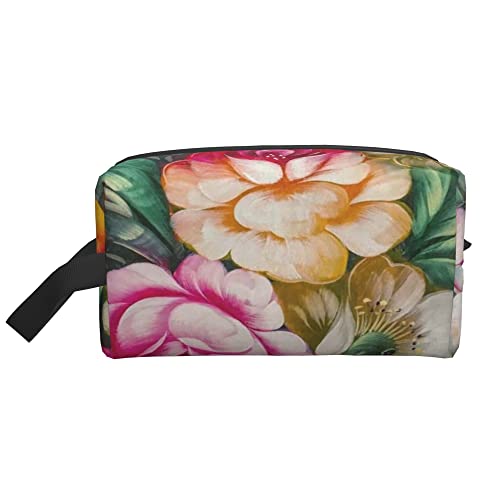 Kulturbeutel für Frauen und Männer, wasserdichte Kosmetiktasche, Reise, Make-up-Tasche, Organizer mit Griff, Blumen-Ölgemälde, Blumen, Aufbewahrungstasche von Ahdyr