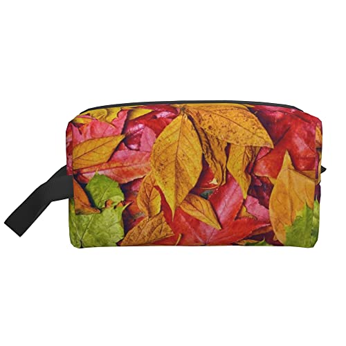 Kulturbeutel für Frauen und Männer, wasserdichte Kosmetiktasche, Reise, Make-up-Tasche, Organizer mit Griff, Natur, Bunte Herbstblätter, Aufbewahrungstasche von Ahdyr