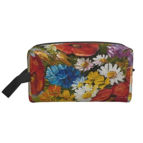 Kulturbeutel für Frauen und Männer, wasserdichte Kosmetiktasche, Reise, Make-up-Tasche, Organizer mit Griff, Ölgemälde, Frühlingsblumen, Aufbewahrungstasche von Ahdyr