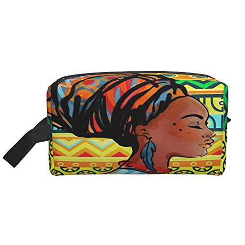 Kulturbeutel für Frauen und Männer, wasserdichte Kosmetiktasche, Reise-Make-up-Tasche, Organizer mit Griff, afrikanische Frau, Ohrring-Aufbewahrungstasche von Ahdyr