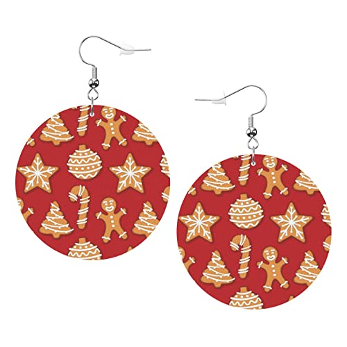 Lebkuchen-Weihnachtskeks-Ohrringe aus Kunstleder, runde Ohrringe für Teenager, Mädchen und Frauen, Tropfen-Ohrringe, Geschenk von Ahdyr