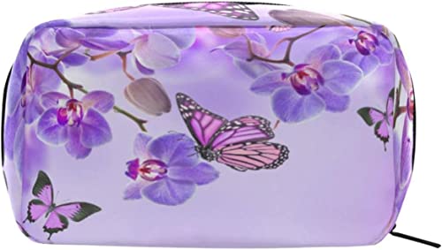 Lila Blumen-Schmetterlings-Make-up-Tasche, tragbarer Organizer, Kosmetiktasche für Reisen, Make-up-Tasche, Geschenke, Kulturbeutel für den täglichen Gebrauch für Mädchen und Frauen von Ahdyr