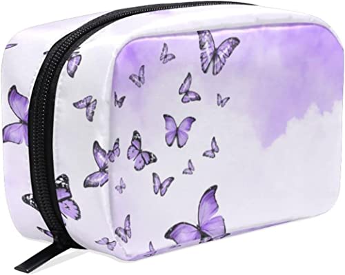 Lila Schmetterlinge Schmetterling Make-up Tasche Tragbarer Organizer Kosmetiktasche für Reisen Make-up-Koffer, Geschenke, Kulturbeutel für den täglichen Gebrauch für Mädchen und Frauen von Ahdyr