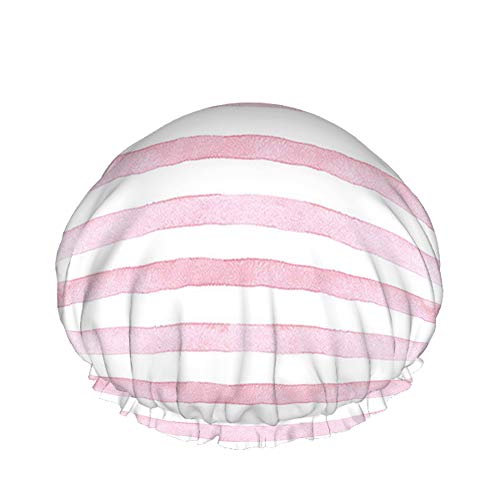 Lines Duschhaube niedliche rosa weiße Streifen für Liebhaber Valentinstag Hochzeit große Badekappen für Frauen Männer Mädchen langes Haar wasserdichte wiederverwendbare Hüte von Ahdyr