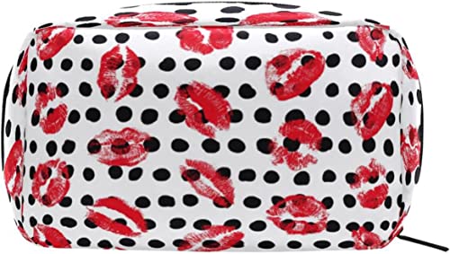 Lip Black Polka Dots Make-up-Tasche, tragbare Organizer-Kosmetiktasche für Reisen, Make-up-Tasche, Geschenke, den täglichen Gebrauch, Kulturtasche für Mädchen und Frauen von Ahdyr