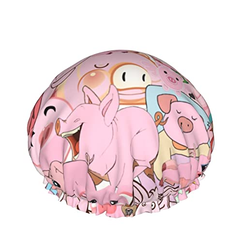 Love Pink Pigs Wiederverwendbare Duschhaube, wasserdichte Badehaube mit PEVA-Futter und elastischem Haarhut mit elastischem Saum für Damen und Herren von Ahdyr