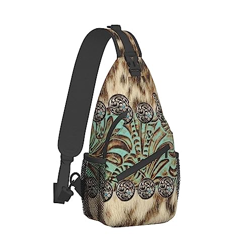 Männer und Frauen Rustikal Braun Blaugrün Western Country Tooled Leder Sling Schulterrucksack Reiserucksack Camping Outdoor Tasche Mehrzweck Anti Diebstahl Messenger Bag Robuste Schulter Brust Umhän von Ahdyr