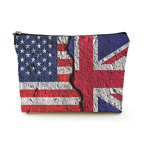 Make-up-Tasche für Damen, Leinen, Reise-Kosmetiktaschen für Geschäftsreisen, Crack zwischen Amerika und britischen Flaggen, schöne Make-up-Tasche von Ahdyr