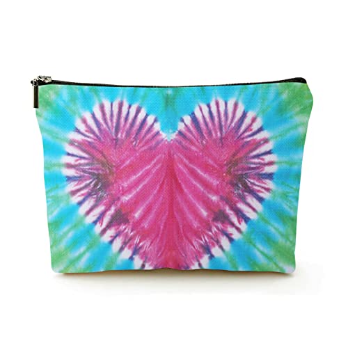 Make-up-Tasche für Damen, Leinen, Reise-Kosmetiktaschen für Geschäftsreisen, Love Tie Dye-Stoff, schöne Make-up-Tasche von Ahdyr