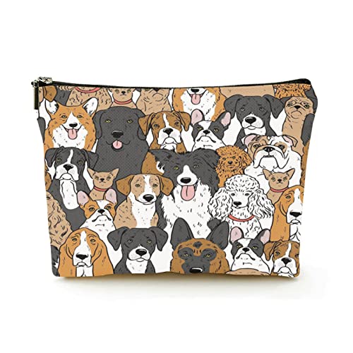 Make-up-Tasche für Damen, Leinen, Reise-Kosmetiktaschen für Geschäftsreisen, handgezeichneter süßer Cartoon-Hund, schöne Make-up-Tasche von Ahdyr