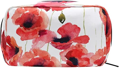 Make-up-Tasche mit Aquarell-Mohnblumen, rot, tragbar, Organizer, Kosmetiktasche für Reisen, Make-up-Tasche, Geschenke, Kulturtasche für den täglichen Gebrauch für Mädchen und Frauen von Ahdyr