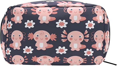 Make-up-Tasche mit niedlichen Axolotls-Blumen, tragbarer Organizer, Kosmetiktasche für Reisen, Make-up-Tasche, Geschenke, Kulturbeutel für den täglichen Gebrauch für Mädchen und Frauen von Ahdyr