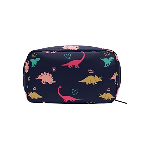 Make-up-Tasche mit niedlichen Dinosauriern, Krone, Herz, tragbarer Organizer, Kosmetiktasche für Reisen, Make-up-Koffer, Geschenke, Kulturbeutel für den täglichen Gebrauch für Mädchen und Frauen von Ahdyr