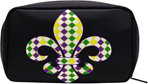 Mardi Gras Flowers Plaid Make-up-Tasche, tragbare Organizer-Kosmetiktasche für Reisen, Make-up-Tasche, Geschenke, Kulturbeutel für den täglichen Gebrauch für Mädchen und Frauen von Ahdyr