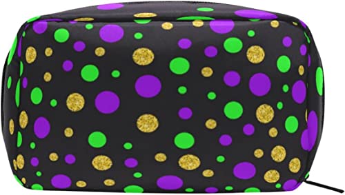 Mardi Gras Polka Dots Make-up-Tasche, tragbare Organizer-Kosmetiktasche für Reisen, Make-up-Tasche, Geschenke, Kulturbeutel für den täglichen Gebrauch für Mädchen und Frauen von Ahdyr