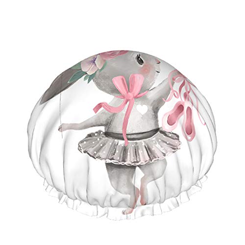 Niedliche Ballerina-Bade-Duschhaube, Ballett-Mädchen, Häschen, schöne Tierblumen, Kranz, Ballonkleid, Duschhauben für Frauen, doppeltes Baden, Duschhut, Haarschutz, wiederverwendbar von Ahdyr