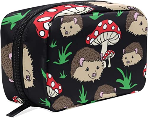 Niedliche Igel-Pilz-Make-up-Tasche, tragbare Organizer-Kosmetiktasche für Reisen, Make-up-Tasche, Geschenke, Kulturbeutel für den täglichen Gebrauch für Mädchen und Frauen von Ahdyr