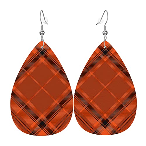 Orange und schwarz Halloween Tartan karierte dekorative Kunstleder Tropfen Ohrringe für Teenager Mädchen Frauen Tropfen Ohrringe Geschenk von Ahdyr