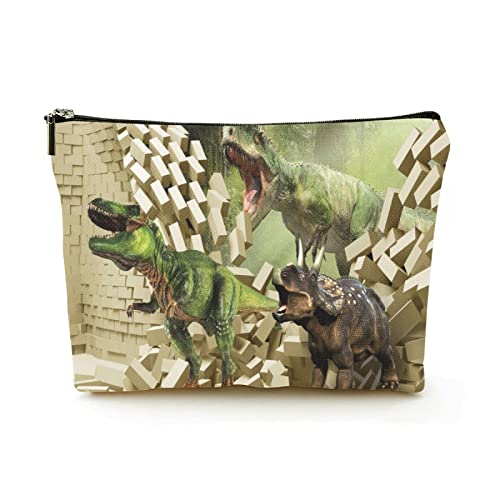 Premium-Make-up-Tasche für Damen, Leinen, Reise-Kosmetiktaschen, Dinosaurier brachen durch die Wand, langlebige Kosmetiktasche von Ahdyr