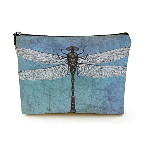 Premium-Make-up-Tasche für Damen, Leinen, Reise-Kosmetiktaschen, Libellen-Grunge-Hintergrund, langlebiges Kosmetiketui von Ahdyr