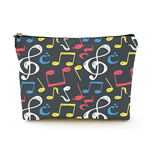 Premium-Make-up-Tasche für Damen, Leinen, Reise-Kosmetiktaschen, Vintage-Musiknoten-Hintergrund, langlebiges Kosmetiketui von Ahdyr