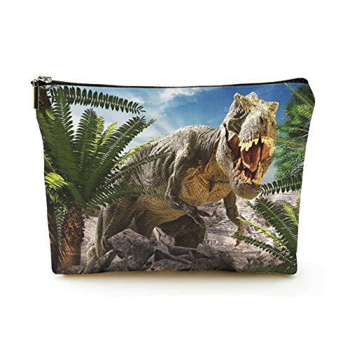 Premium-Make-up-Tasche für Damen, Leinen, Reise-Kosmetiktaschen, riesige Dinosaurier zerstören den Park, langlebige Kosmetiktasche von Ahdyr