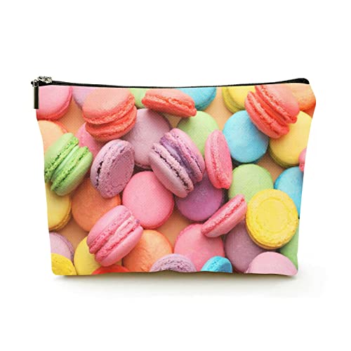Premium-Make-up-Tasche für Damen, Leinen, Reise-Kosmetiktaschen, viele leckere Macarons, langlebiges Kosmetiketui von Ahdyr