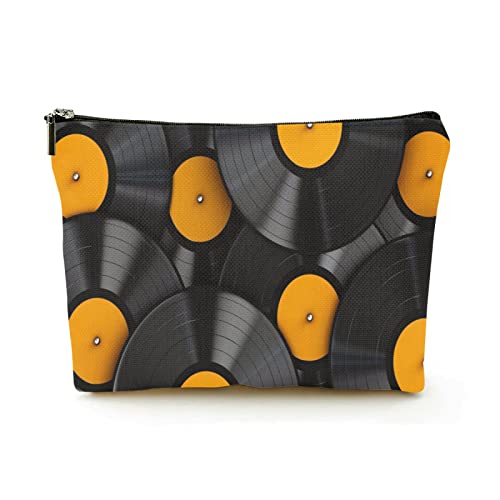 Premium-Make-up-Tasche für Damen, Reise-Kosmetiktaschen aus Leinen, The Yellow Label Vinyl Records, langlebiges Kosmetiketui von Ahdyr