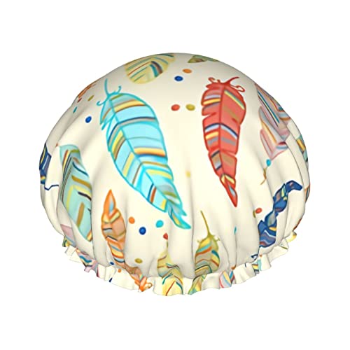 Pretty Feathers Duschhaube, wiederverwendbare Duschhauben für Frauen, langes Haar, doppelschichtiger wasserdichter Duschhut, Haarschutz für Kinder, Mädchen, Männer von Ahdyr