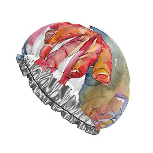 Red Sea Jellyfish Duschhaube Wiederverwendbare Badekappe für Frauen Haarschutz Weiche Haarhaube mit PEVA-Futter & Gummiband Modische Haarbadekappen Doppellagiger wasserdichter Badeduschhut von Ahdyr
