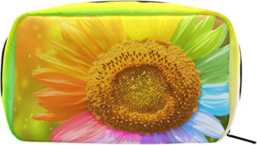 Regenbogen-Sonnenblumen-Blumen-Make-up-Tasche, tragbarer Organizer, Kosmetiktasche für Reisen, Make-up-Tasche, Geschenke, Kulturbeutel für den täglichen Gebrauch für Mädchen und Frauen von Ahdyr