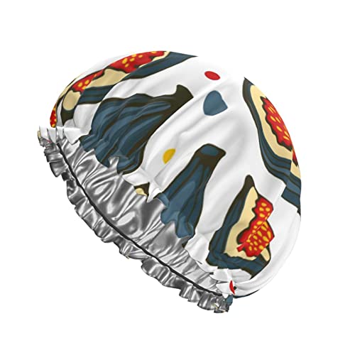 Rote Cartoon Feigen Duschhaube Wiederverwendbare Badekappe für Frauen Haarschutz Weiche Haarhaube mit PEVA-Futter und elastischem Band Mode-Haar-Badekappen Doppellagiger wasserdichter Bade-Duschhut von Ahdyr