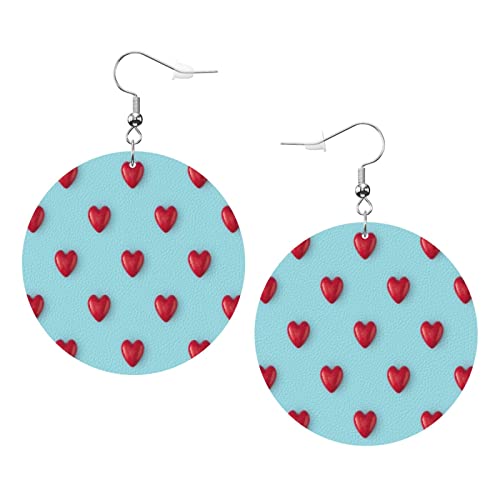 Rote Herz-Ohrringe aus Kunstleder, rund, für Teenager, Mädchen und Frauen, Tropfen-Ohrringe, Geschenk von Ahdyr