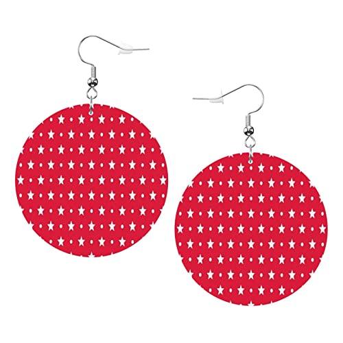 Roter Hintergrund mit weißen Sternen, runde Kunstleder-Ohrringe für Teenager-Mädchen und Frauen, Tropfen-Ohrringe, Geschenk von Ahdyr