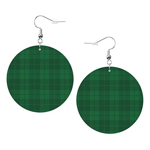 Runde Ohrringe aus grünem Tartan-Kunstleder für Teenager-Mädchen und Frauen, Tropfen-Ohrringe, Geschenk von Ahdyr