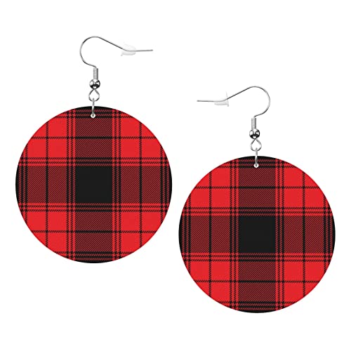 Runde Ohrringe aus rotem und schwarzem Karo-Kunstleder für Teenager-Mädchen und Frauen, Tropfen-Ohrringe, Geschenk von Ahdyr