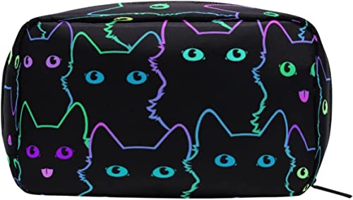 Schwarze Katze Tier Make-up Tasche Tragbarer Organizer Kosmetiktasche für Reisen Make-up-Koffer, Geschenke, Kulturbeutel für den täglichen Gebrauch für Mädchen und Frauen von Ahdyr