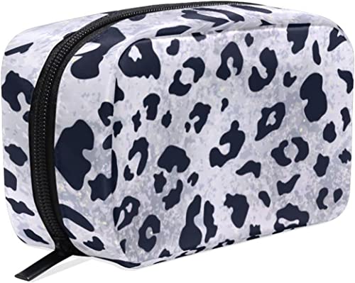 Silberfarbene Leoparden-Make-up-Tasche, tragbare Organizer-Kosmetiktasche für Reisen, Make-up-Tasche, Geschenke, den täglichen Gebrauch, Kulturtasche für Mädchen und Frauen von Ahdyr