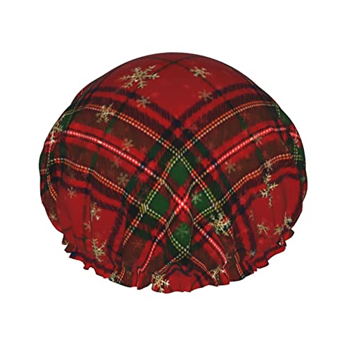 Snowflake Red Plaid Christmas Duschhaube, wiederverwendbare Duschhauben für Frauen, langes Haar, doppelschichtiger wasserdichter Duschhut, Haarschutz für Kinder, Mädchen, Männer von Ahdyr